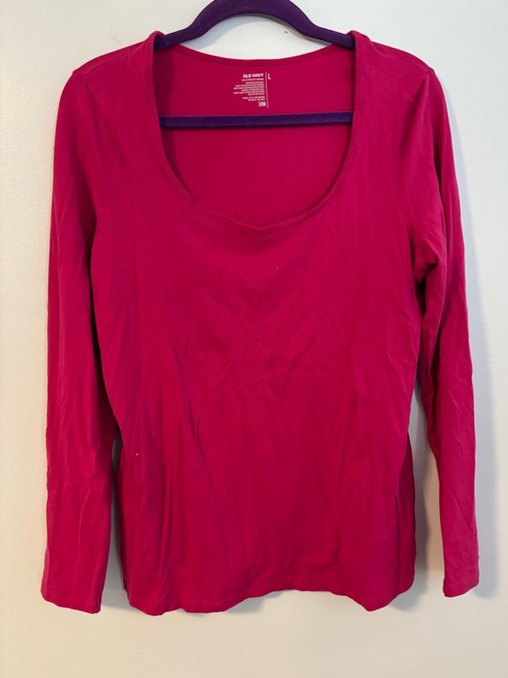 Old Navy Vibrant Pink Wide Crew Neck Long Sleeve Cotton Tee Size Large